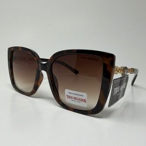 True Religion Sunglasses Tortoise Square Gold Chain Link TR57038-1T2-GN2 Womens